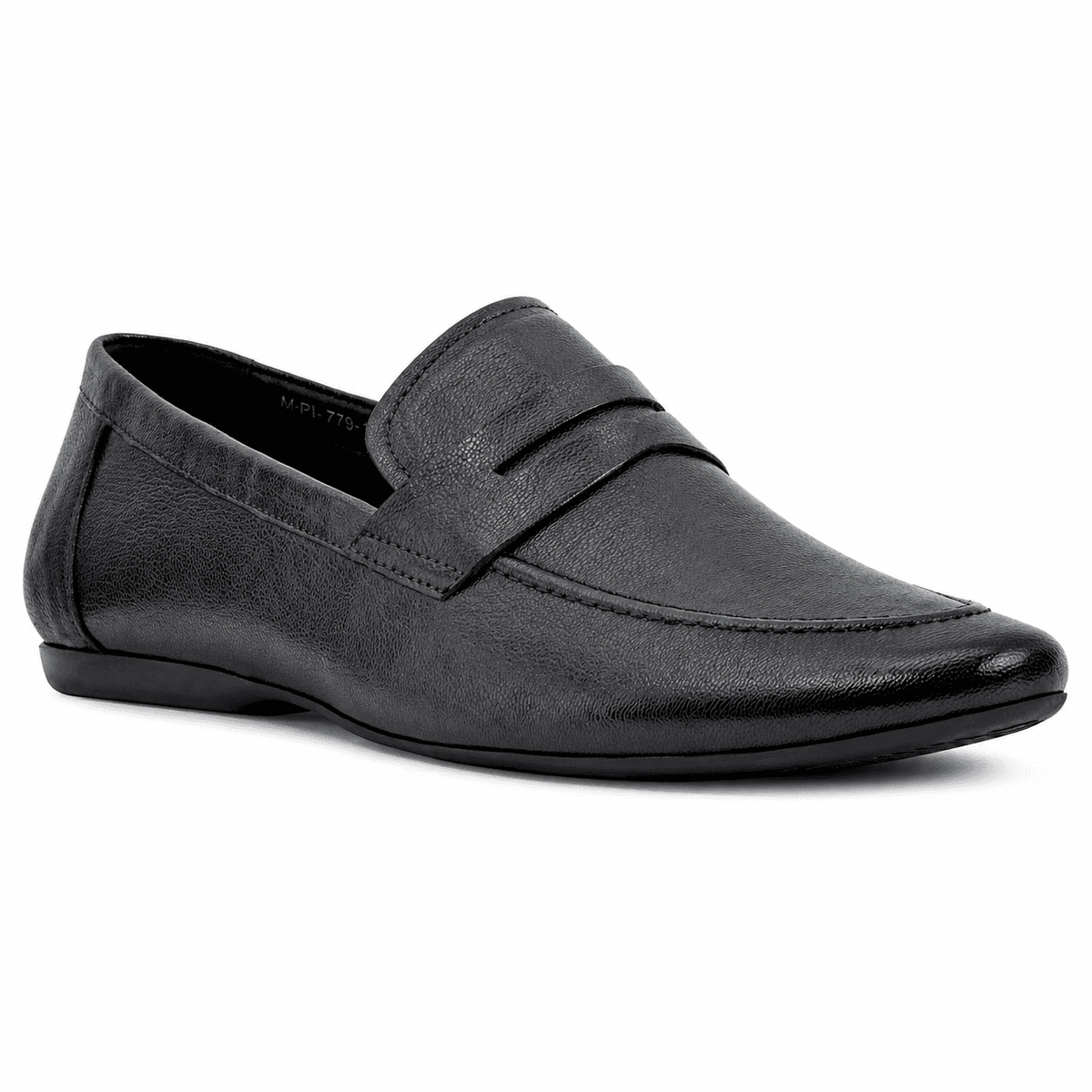 Black leather loafers for men with slip-on design and textured finish formal shoes