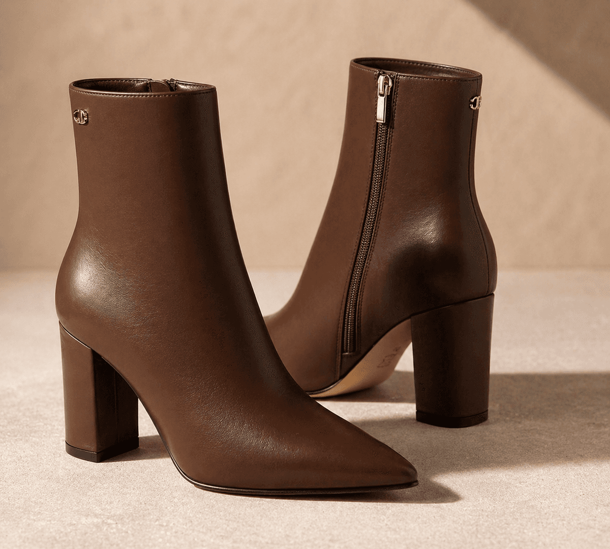 Premium Brown Leather Boots for Women – Pointed Toe Block Heel